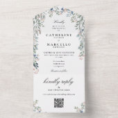 Elegante Bloemige Groene QR Code Huwelijk All In One Uitnodiging (Binnen)
