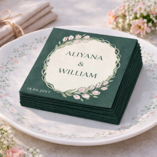 Elegante Bloemige Groene Roze Tulp Minimalistisch Servet