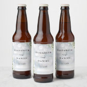 Elegante Bloemige Groene Winter Bruiloft Bier Etiket (Flessen)