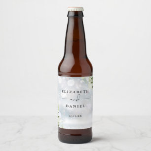 Elegante Bloemige Groene Winter Bruiloft Bier Etiket