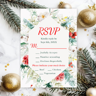 Elegante Bloemige Groene Winter Bruiloft Maaltijd RSVP Kaartje