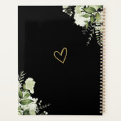 Elegante Bloemige Groene Zwart En Gouden Bruiloft Planner (Achterkant)