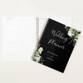 Elegante Bloemige Groene Zwart-Wit Huwelijk Planner (Display)