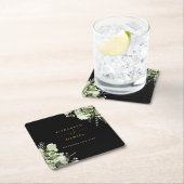 Elegante Bloemige Groene Zwarte En Gouden Bruiloft Kartonnen Onderzetters (Insitu)