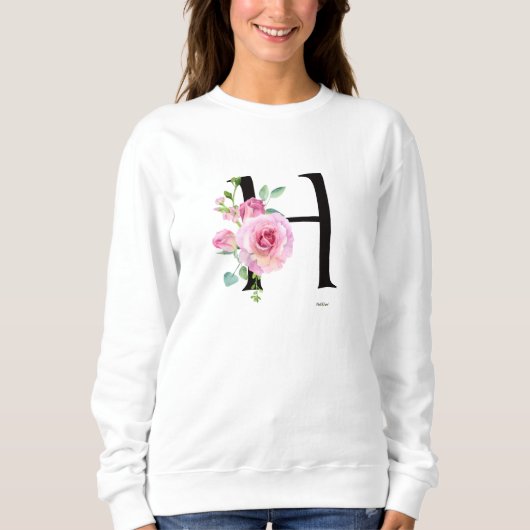 Elegante Bloemige H Monogram Roze Roos Sweatshirt (Voorkant)