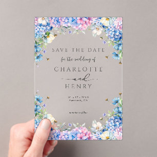 Elegante Bloemige Hortensia Moderne Save The Date Acryl Uitnodigingen