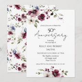 Elegante bloemige huwelijksjubileum uitnodiging (Voorkant / Achterkant)