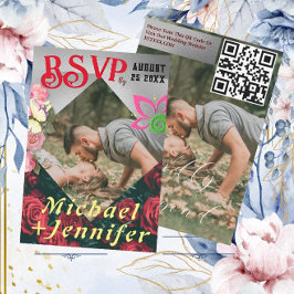 Elegante Bloemige Huwelijksreactiekaart met Foto RSVP Kaartje