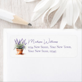 Elegante bloemige ingepote lavendel retouradres etiket