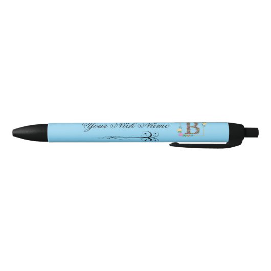 Elegante Bloemige Initiaal B Zwarte Inkt Pen (Bodem)