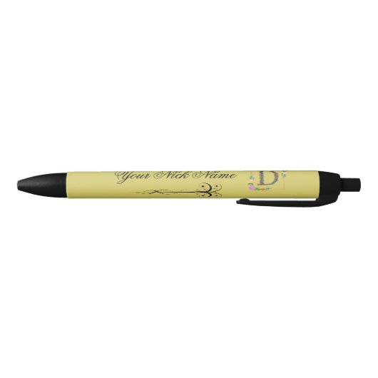 Elegante Bloemige Initiaal D Zwarte Inkt Pen (Bodem)