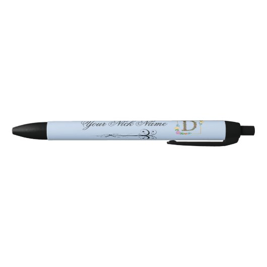 Elegante Bloemige Initiaal D Zwarte Inkt Pen (Bodem)
