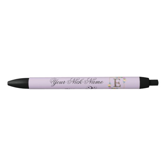 Elegante Bloemige Initiaal E Zwarte Inkt Pen (Voorkant)