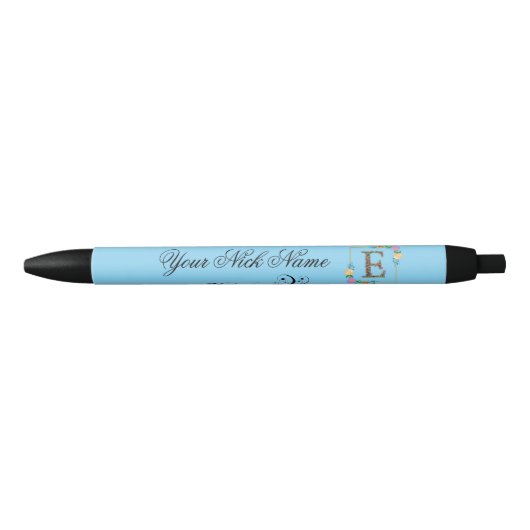 Elegante Bloemige Initiaal E Zwarte Inkt Pen (Voorkant)