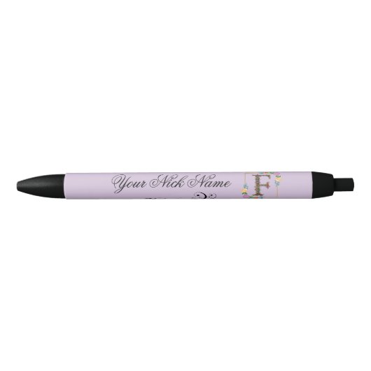 Elegante bloemige initiaal F Zwarte Inkt Pen (Voorkant)