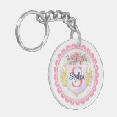 Elegante Bloemige Initiaal & Naam Monogram Sleutelhanger (Voorkant Links)