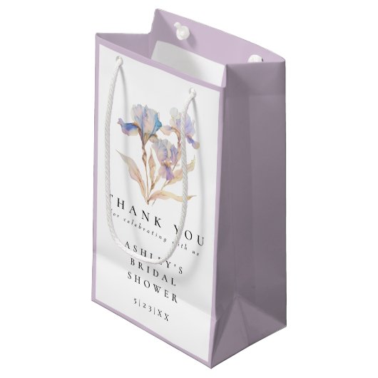 Elegante bloemige Iris bruidsfeest bedankbriefje c Klein Cadeauzakje (Voorkant Gekanteld)