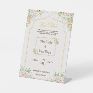 Elegante bloemige islamitische nikah-plechtigheids reclamebord met voetstuk
