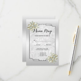 Elegante bloemige juweel, Zilver omlijst huwelijks RSVP Kaartje
