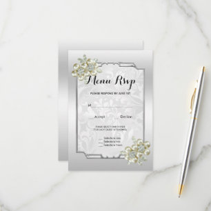 Elegante bloemige juweel, Zilver omlijst huwelijks RSVP Kaartje