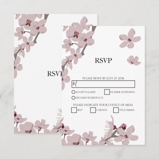Elegante bloemige kersenbloesem bruiloft RSVP-kaar RSVP Kaartje (Voorkant / Achterkant)