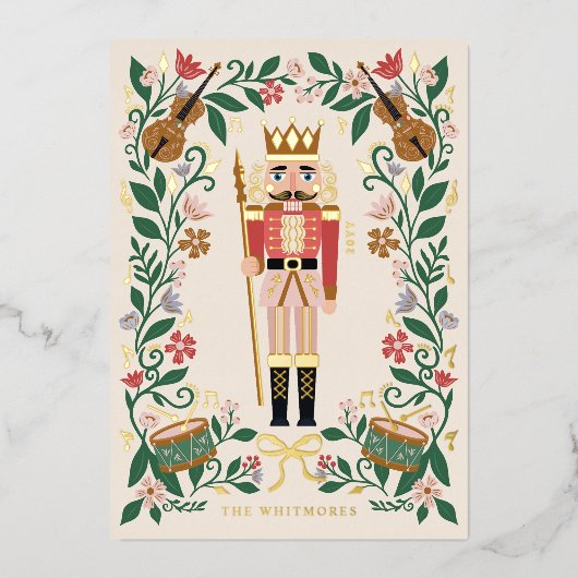 Elegante Bloemige Kerst Notenkraker Ballerina Muzi Folie Feestdagenkaart (Voorkant)