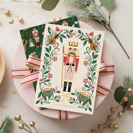 Elegante Bloemige Kerst Notenkraker Ballerina Muzi Folie Feestdagenkaart