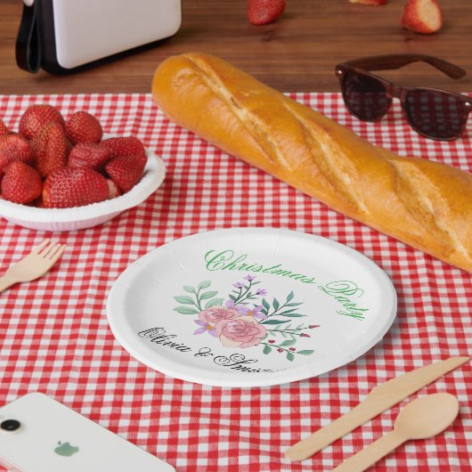 Elegante Bloemige Kerstfeest Papieren Bord (Picknick)
