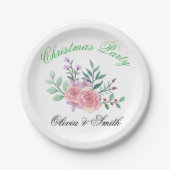 Elegante Bloemige Kerstfeest Papieren Bord (Voorkant)