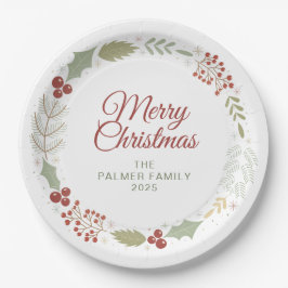 Elegante bloemige kerstkrans familie aangepaste na papieren bordje