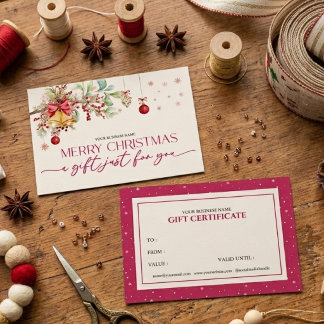Elegante bloemige Kerstmis cadeaubon Visitekaartje