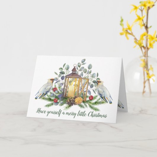 Elegante bloemige Kerstmis kaars vogel Mok Kaart (Gele Bloem)