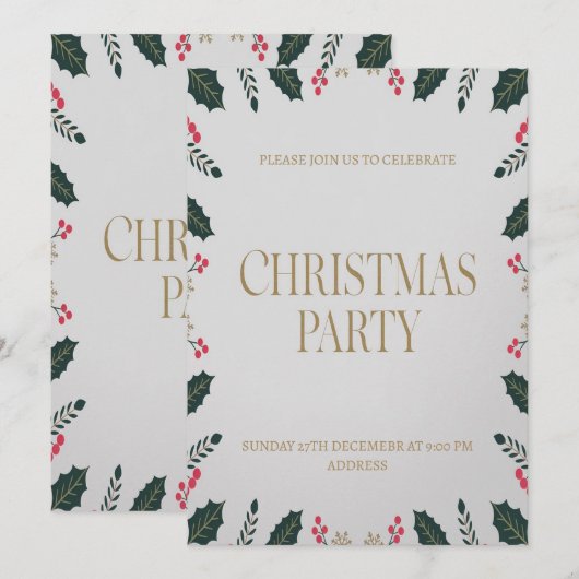 Elegante Bloemige Kerstparty Uitnodiging (Voorkant / Achterkant)
