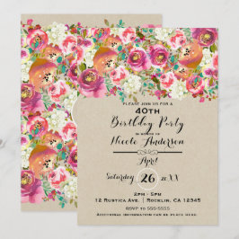 Elegante Bloemige & Kraft Shabby Chic Verjaardagsf Kaart