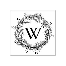 Elegante bloemige krans monogram rubberstempel