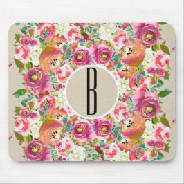 Elegante Bloemige Landelijke Kraft Monogram Shabby Muismat