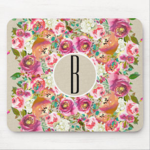 Elegante Bloemige Landelijke Kraft Monogram Shabby Muismat