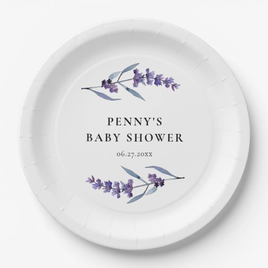 Elegante bloemige lavendel baby shower papieren bordje (Voorkant)