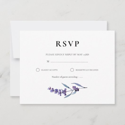 Elegante bloemige lavendel bruiloft RSVP kaartje (Voorkant)