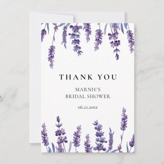 Elegante Bloemige Lavendel Bruiloftsfeest Bedankkaart (Voorkant)