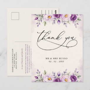 Elegante Bloemige Lavendel Paarse Bloemen Bedankt Briefkaart
