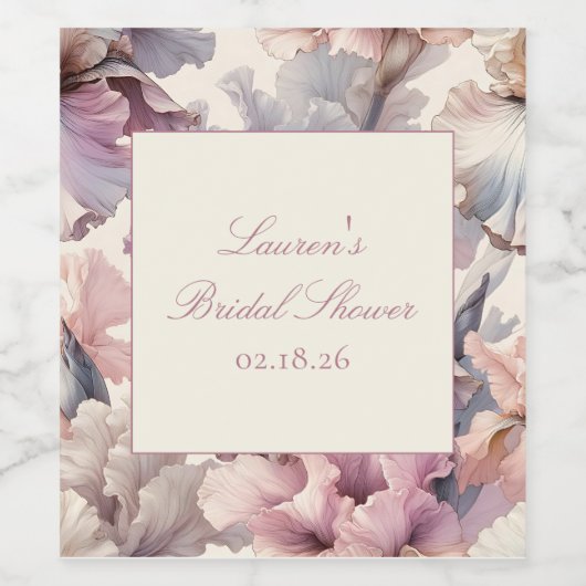 Elegante bloemige lavendel & roze bruidsdouche wijn etiket (Enkel label)