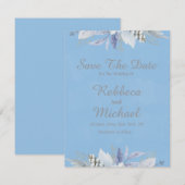 Elegante bloemige lichtblauwe platte Save The Date (Voorkant / Achterkant)