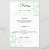 Elegante bloemige lichtpastelgroene trouwmenu flyer (Voorkant)