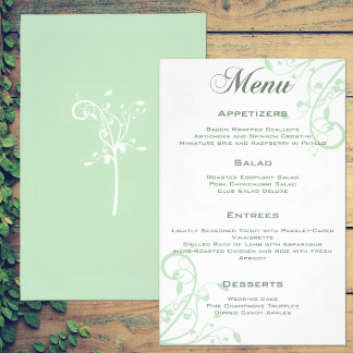 Elegante bloemige lichtpastelgroene trouwmenu flyer