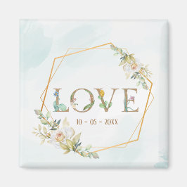 Elegante  Bloemige  Liefde  Groene Gebladerte Goud Magneet