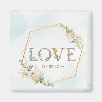 Elegante  Bloemige  Liefde  Groene Gebladerte Goud Magneet