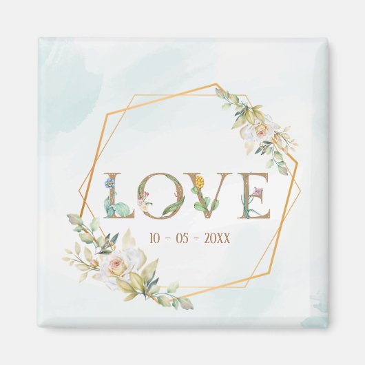 Elegante  Bloemige  Liefde  Groene Gebladerte Goud Magneet (Voorkant)