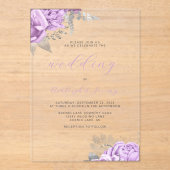 Elegante Bloemige Lila Zilveren Script Bruiloft Acryl Uitnodigingen (Voorkant)
