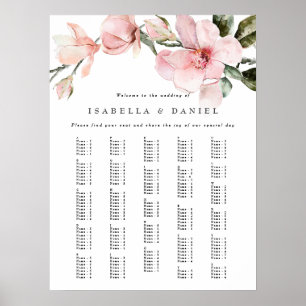 Elegante Bloemige Magnolia Alfabetische Zitplaatsk Poster